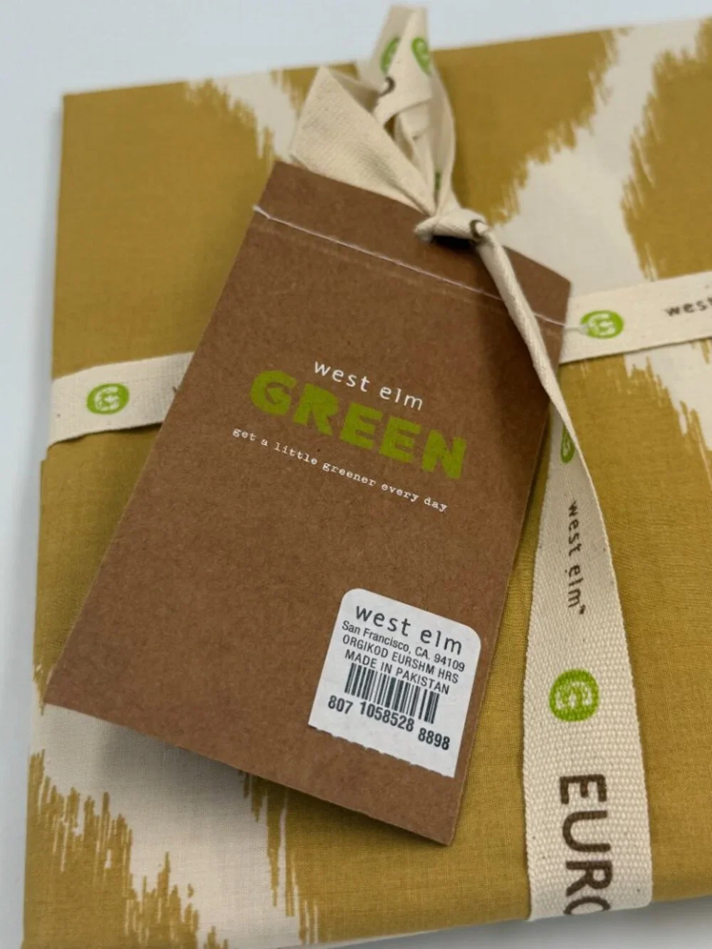 Organic IKAT OGEE Pillow Sham WEST ELM GREEN Euro Cotton NOS